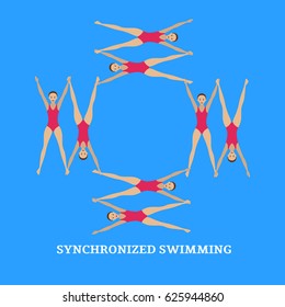 Vector illustration. Synchronized swimming. Sports element. Flat style.