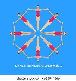 Vector illustration. Synchronized swimming. Sports element. Flat style.