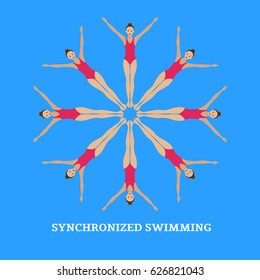 Vector illustration. Synchronized swimming. Sports element. Flat style.