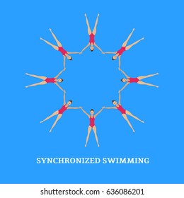 Vector illustration. Synchronized swimming. Sports element. Flat style.