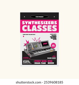 Vector illustration of synthesizer classes flyer poster template design