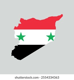 Vector illustration of Syria map overlaid with the national flag, highlighting the country's geographic outline combined with its national colors.