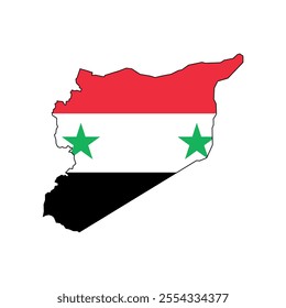 Vector illustration of Syria map overlaid with the national flag, highlighting the country's geographic outline combined with its national colors.