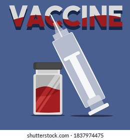 Vector illustration of syringe and ampoule with the vaccine. Vaccine covid-19. Medical concept