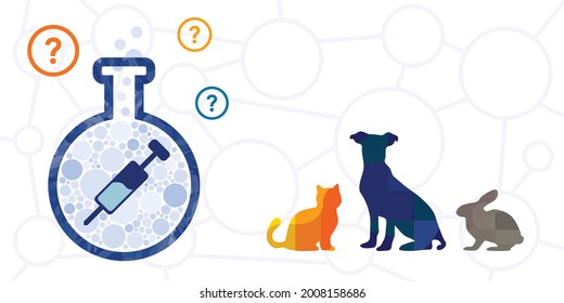 vector illustration of syringe and different animals for pet vaccination procedure