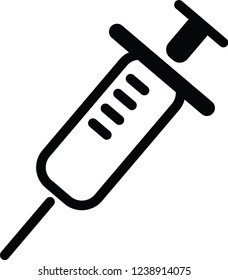 Vector illustration of a syringe icon is black and white on a white background, simple icon