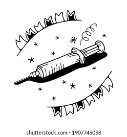 Vector illustration of a syringe. Isolated on a white background. Cute doodle illustrations.