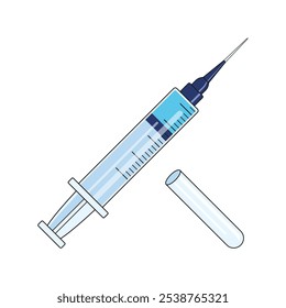 Ilustración vectorial de la jeringuilla, aislado en el fondo blanco, cubierta de la jeringuilla, equipo médico