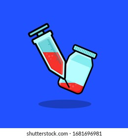 vector illustration syringe and liquid medicine , isolated cartoon, design sticker