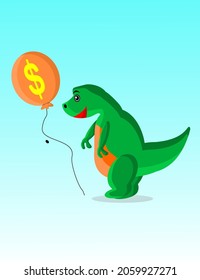 
vector illustration of a T rex dollar looking dinosaur chasing dollars in a flat design style, perfect for shirt or poster design