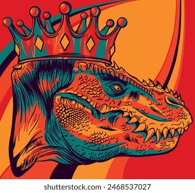 vector illustration of T Rex Head with crown