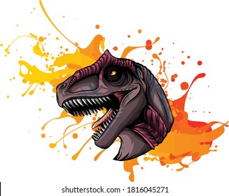 vector illustration of a T Rex, Tyrannosaurus Rex dinosaur ripping through a wall