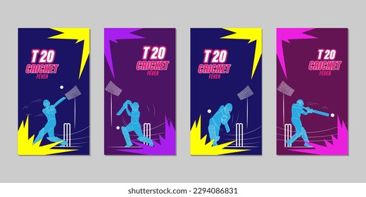 Vector illustration of T20 Cricket Tournament 2023 social media story feed set mockup template set