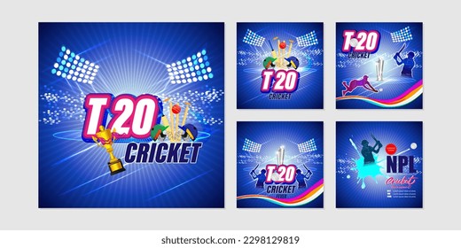 Vector illustration of T20 Cricket Tournament 2023 social media story feed set mockup template set