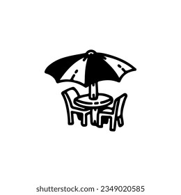 vector illustration of a table with a big umbrella