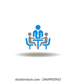 Vector illustration of table with business people. Symbol of facilitator. Icon of facilitation.