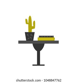 Vector illustration of a table with cactus and books. Furniture. Interior