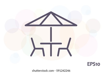 vector illustration of table and chairs under sun umbrella, icon