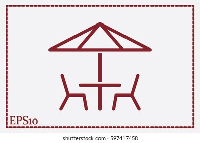vector illustration of table and chairs under sun umbrella, icon