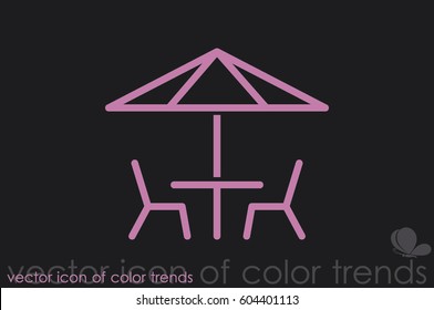 vector illustration of table and chairs under sun umbrella, icon