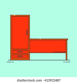vector illustration table cupboard, retro style