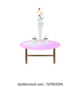 Vector illustration table with cups and vase