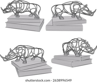 Vector illustration of table decoration design in the form of a rhinoceros toy on top of a book
