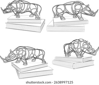 Vector illustration of table decoration design in the form of a rhinoceros toy on top of a book 