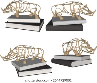 Vector illustration of table decoration design in the form of a rhinoceros toy on top of a book