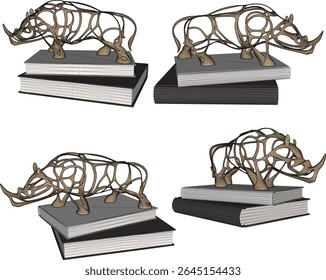 Vector illustration of table decoration design in the form of a rhinoceros toy on top of a book
