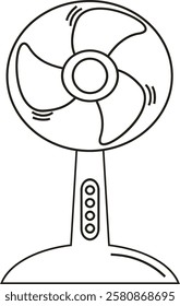 A vector illustration of a table fan, featuring a compact and modern design. This fan represents cooling, air circulation, ventilation, and home appliances.