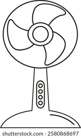 A vector illustration of a table fan, featuring a compact and modern design. This fan represents cooling, air circulation, ventilation, and home appliances.