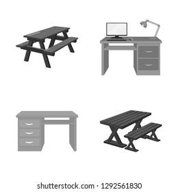 Vector illustration of  and table  icon. Set of  and  wooden  vector icon for stock.