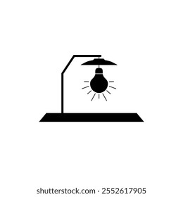 Vector illustration of a table lamp silhouette featuring a lighted bulb. Perfect for ideas, innovation or energy concepts. Ideal for use in design or education projects.