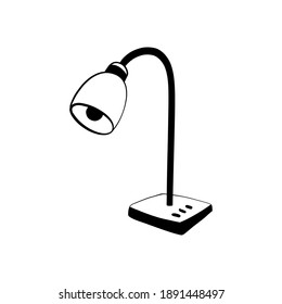 Vector illustration of a table lamp, workplace. Stylish interior. Hand-drawn doodle, design element.