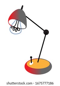 Vector Ilustración de la lámpara de mesa aislada en fondo blanco. La moderna bombilla eléctrica de escritorio ilumina el lugar de trabajo. Elementos de diseño de estilo bonito decoración interior, negocios, casa, oficina