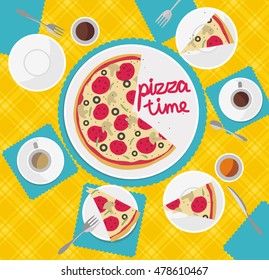 vector illustration of a table with pizza top view          