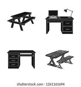Vector illustration of  and table  sign. Collection of  and  wooden  stock vector illustration.