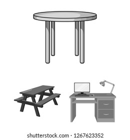 Vector illustration of  and table  symbol. Set of  and  wooden  vector icon for stock.