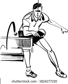 the vector illustration of the table tennis player with table tennis racket