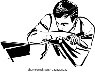 the vector illustration of the table tennis player with table tennis racket