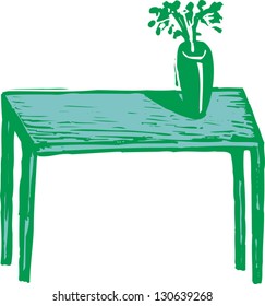 Vector illustration of table with vase of flowers