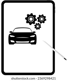 Vector illustration of a tablet and car repair on a transparent background