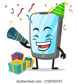 vector illustration of tablet character or mascot celebrate new year party