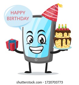vector illustration of tablet character or mascot celebrate birthday party