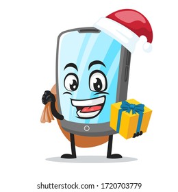 ilustración vectorial del carácter de la tableta o de la mascota con sombrero santa