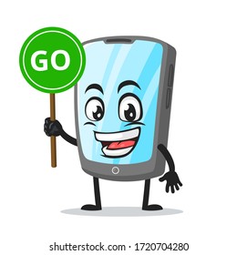 vector illustration of tablet character or mascot holding sign says go