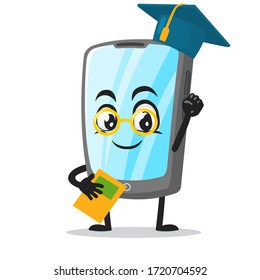 vector illustration of tablet character or mascot graduation hat and holding book