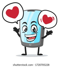 vector illustration of tablet character or mascot says with love in bubble speech