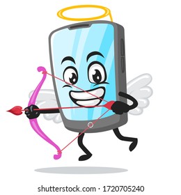 vector illustration of tablet character or mascot wearing cupid costume and holding a bow